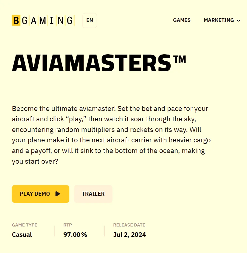 Promotional banner for the Avia Masters game